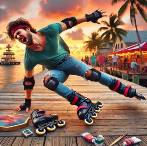 Key West artist suffering a scaphoid fracture while rollerblading, as explained by Dr. Jason Pirozzolo.